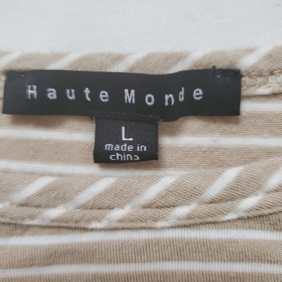 Haute Monde Women's White Striped Twisted Front Hem Long Sleeve Shirt Tan Large - Picture 4 of 10